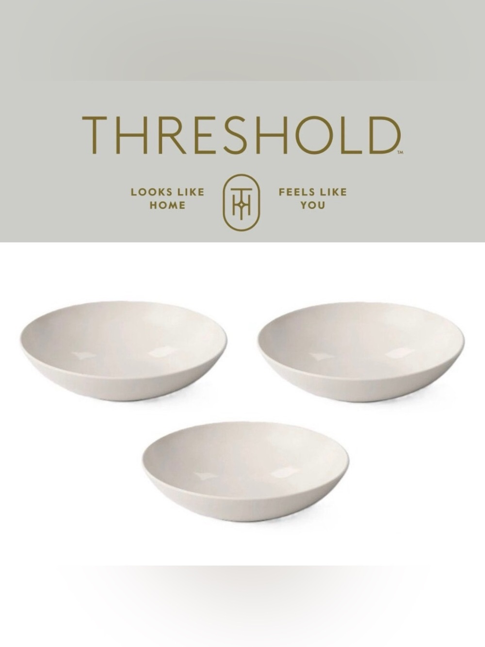 5/$30 Threshold Cream BPA Free Microwave Safe Serving Bowls - Set of 3 40 oz NWT